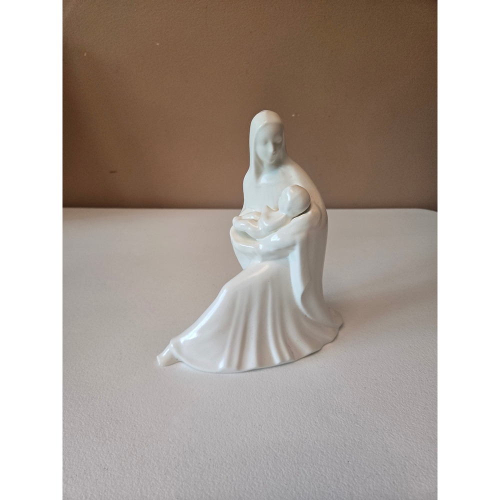 Vintage 1991 White Ceramic Mother Baby Figurine Signed MS Studio Pottery 8"